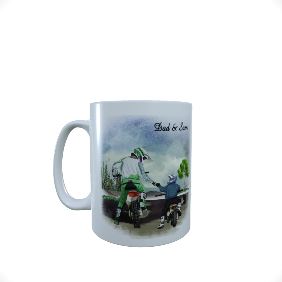 Father & Child Motocross Ceramic Mug, Custom Father and Child